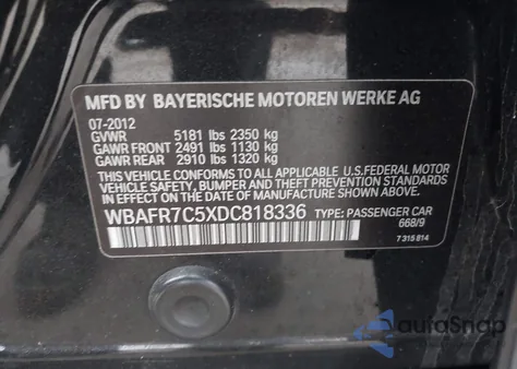 2013 BMW 535I z USA, uszkodzony, nr VIN WBAFR7C5XDC818336